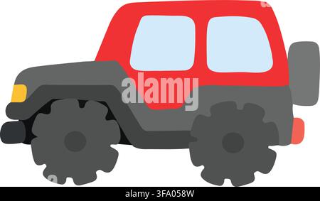 Flat colored simple red colored 4wd car Stock Vector