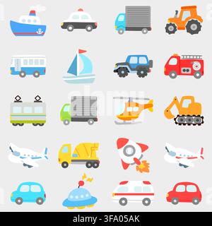 Flat colored Transportation vehicles set Stock Vector