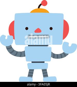 Simple and cute illustration of blue friendly robot flat colored Stock Vector
