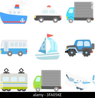 Simple and flat cool colored vehicles Stock Vector