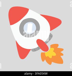 Simple and flat white and red rocket illustration flat colored Stock Vector