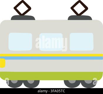 Simple and cute hand drawn train illustration flat colored Stock Vector