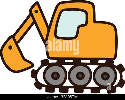 Simple and flat yellow shovel tractor illustration outlined Stock Vector
