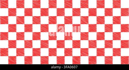 Red checks use rough sketch lines in a seamless white square grid pattern for fabric textile wallpaper paper and wrapping Stock Vector