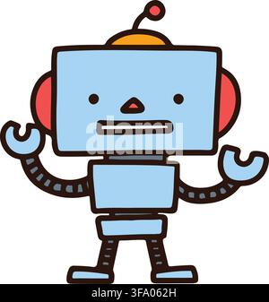 Simple and cute illustration of blue friendly robot Stock Vector