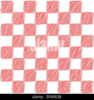 Red scribble squares form a rough drawn seamless checker grid pattern with sketch lines for fabric wallpaper paper and wrapping Stock Vector