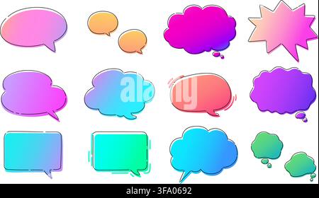 Simple and Pop Hand drawn Gradient Colored Speech Bubbles with Outlines Stock Vector