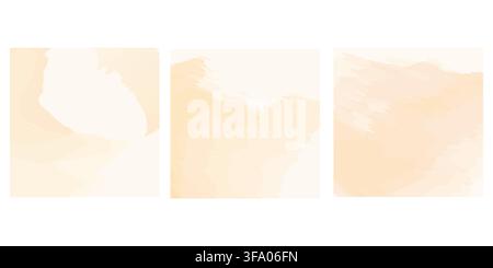 Cream overlay set combines watercolor background texture brush strokes and frames with soft beige shapes for photos and layouts Stock Vector