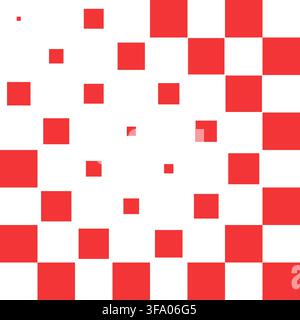 Red white square grid creates a shrinking perspective tunnel with depth optical pattern using changing sizes and a distant focal point Stock Vector