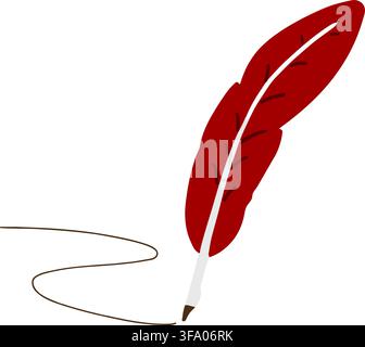 Simple hand drawn red feather pen flat colored Stock Vector