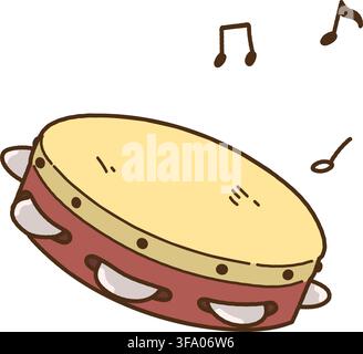 Simple hand drawn tambourine with musical notes outlined Stock Vector