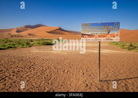 The sign on the route to the Deadvlei Clay Pan, Namib Naukluft National Park, Namibia, Africa Stock Photo