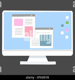 Cute hand drawn desktop computer flat colored Stock Vector