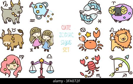Set of cute and colorful zodiac signs Stock Vector