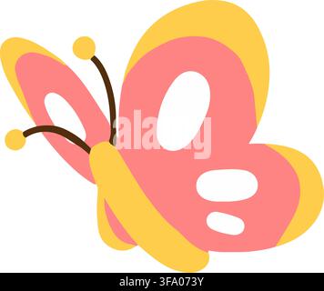 Simple flat colored pink and yellow Butterfly Stock Vector