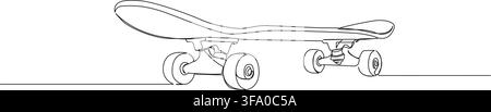 continuous line drawing of a skateboard, low angle view, minimal line art vector illustration Stock Vector