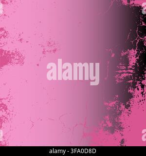High-quality vector square backdrop featuring a dark moody gradient from vibrant pink to black with a heavy distressed grunge overlay. Scratched, crac Stock Vector