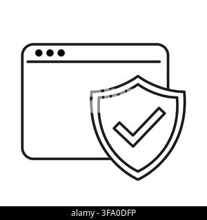 Shield security check vector shape features simple browser window. It represents creative internet protection. eps 10 Stock Vector