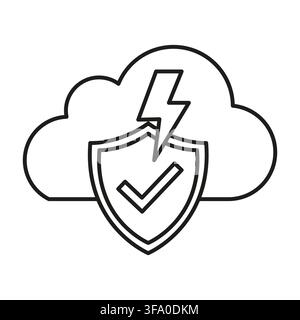 Shield security check vector shape features simple lightning cloud. It represents creative database protection. eps 10 Stock Vector