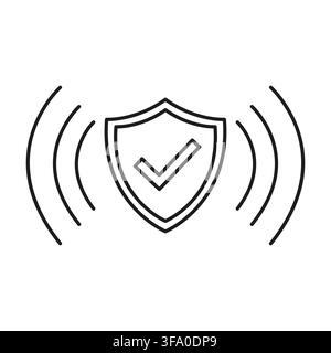 Shield security check vector shape features simple radar wave. It represents creative signal protection. eps 10 Stock Vector