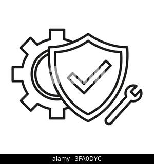 Shield security check vector shape features simple gear wrench. It represents creative service support. eps 10 Stock Vector