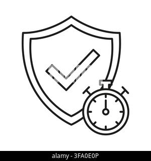 Shield security check vector shape features simple stopwatch sign. It represents creative time protection. eps 10 Stock Vector