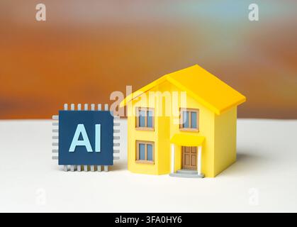 A home with AI technology. A next-generation smart home. Security and energy efficiency control, an AI assistant, and more. Developing a new type of h Stock Photo