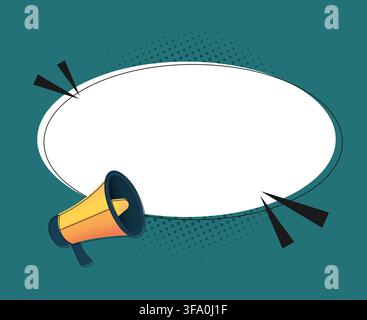 Megaphone and speech bubble template background. Loudspeaker on a pop art background with halftone. Vector illustration Stock Vector
