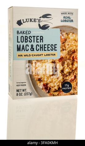 Winneconne, WI - 21 July 2026: A package of Lukes baked lobster mac and cheese on an isolated background. Stock Photo