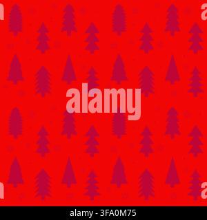 Minimal seamless pattern with repeating Christmas tree shapes on red background. Clean and modern style for fabric, packaging, and digital use. Stock Vector