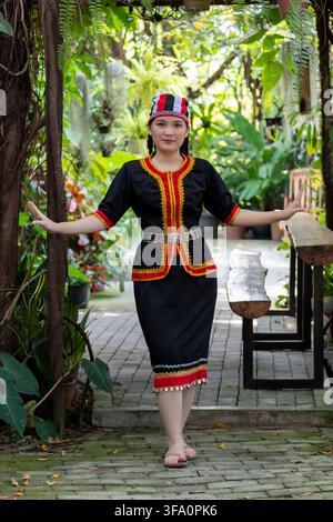 Close up portrait of Malaysian indigenous Dayak woman from Sarawak in Bidayuh traditional costume Stock Photo
