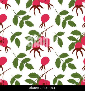 Red Rosehip Berry Autumn Seamless Pattern Illustration Stock Vector