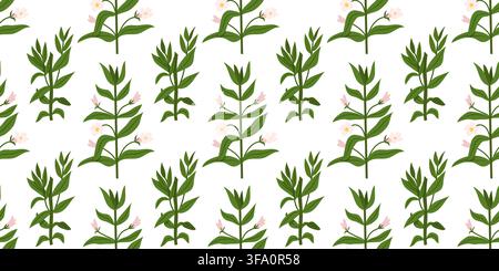Green Hedge Hyssop Botanical Seamless Pattern Illustration Stock Vector