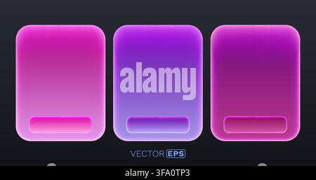 Stylish glowing glassmorphism UI elements with vibrant gradients on a dark background. Vector illustration Stock Vector
