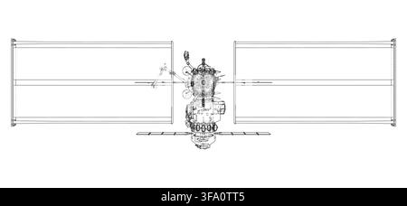 illustration of a space station in orbit. Vector Stock Vector
