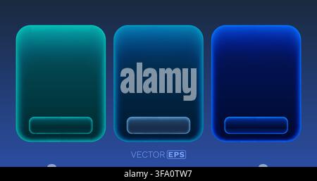 Modern glassmorphism UI elements with glowing blue frames, perfect for tech backgrounds. Vector illustration Stock Vector