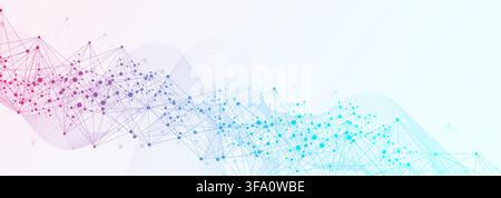 Modern abstract molecules structure for science or medical background. DNA helix or atom visualization. Molecular wave flow abstract background Stock Vector