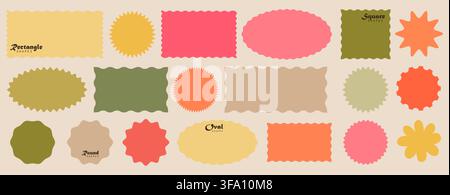 Different hand drawn form with wavy edge. Geometric abstract design element. Frame, speech bubble, stamp, promo design for text. Stamp vector template Stock Vector
