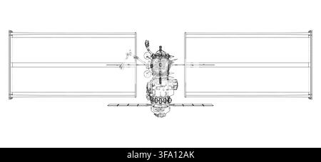 illustration of a space station in orbit. Vector Stock Vector