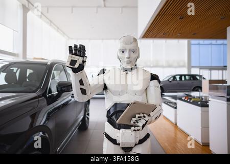 Robot Selling Cars in Showroom Stock Photo
