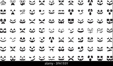 Jack o Lantern Face Silhouette Set for Pumpkin Carving Stencils Stock Vector