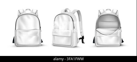 White Backpack Views Collection Stock Vector