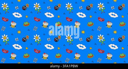 Cartoon vector funny cute Comic characters, seamless pattern. Stock Vector
