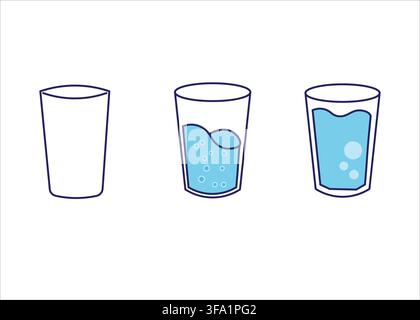 water level glass icon set -empty, half full and full drinking glass vector Stock Vector