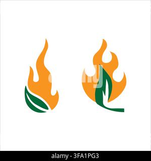 abstract green and orange flame leaf logo icon -modern nature and fire symbol vector design Stock Vector