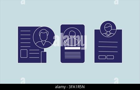 user profile and resume CV document icon set- modern line icon Stock Vector