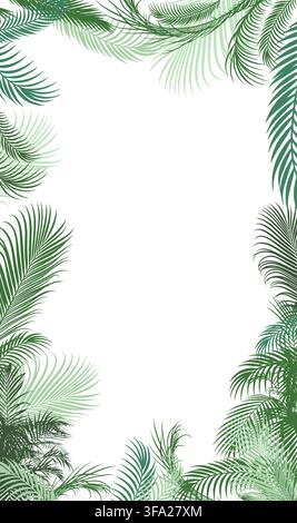background with green palm leaves . Hand drawn. Not AI, vector illustration. Stock Vector