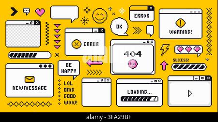 Collection of retro Pixel Art UI Elements. Vector. Stock Vector