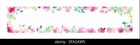 Rectangular frame postcard with watercolor flowers . Hand drawn. Not AI, vector illustration. Stock Vector