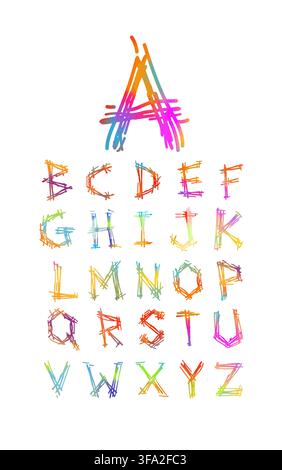 Hand drawn colored Alphabet with dashes Not AI, vector illustration. Stock Vector